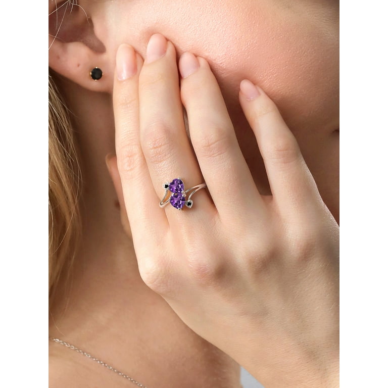 Double heart gemstone ring deals with accents