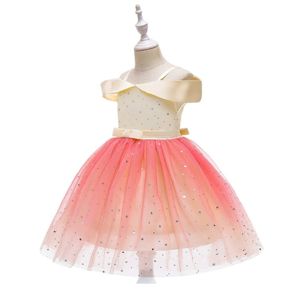 Girls Princess Tulle Party Dress Sleeveless Star Patterned Fancy Tutu Gown for Birthday Wedding Holiday Events