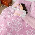 thumbnail image 5 of Manfei Vintage Damask 7pcs Bedding Comforter Set,Boho Flower Queen Bedding Sets,Pink Victorian Floral Queen Sheet Sets For Girl Kids,Breathable Bedroom Decorative Reversible, 5 of 9
