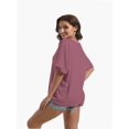 thumbnail image 3 of Women's Oversized Short Sleeve T-Shirt - Loose Fit Crewneck Basic Tee, Casual Summer Top with Rolled Sleeves, 3 of 4