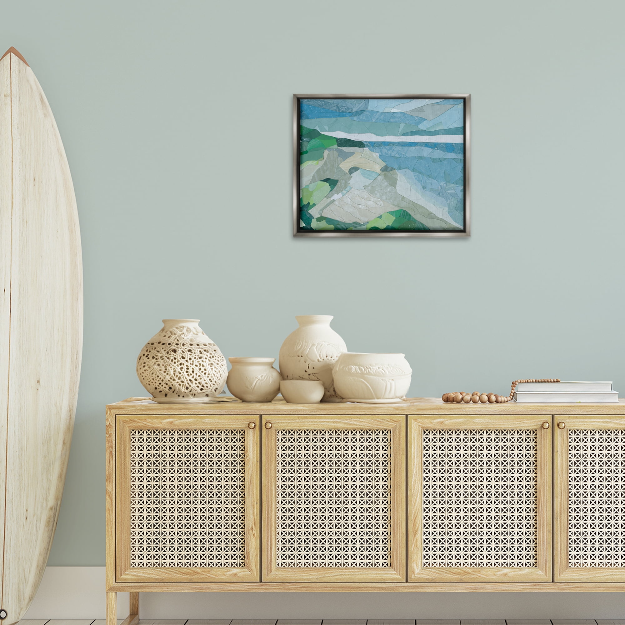 Stupell Industries Ocean Overlook Abstraction Landscape & Nature Painting Gray Floater Framed Canvas Art Print Wall Art, 21 x 17