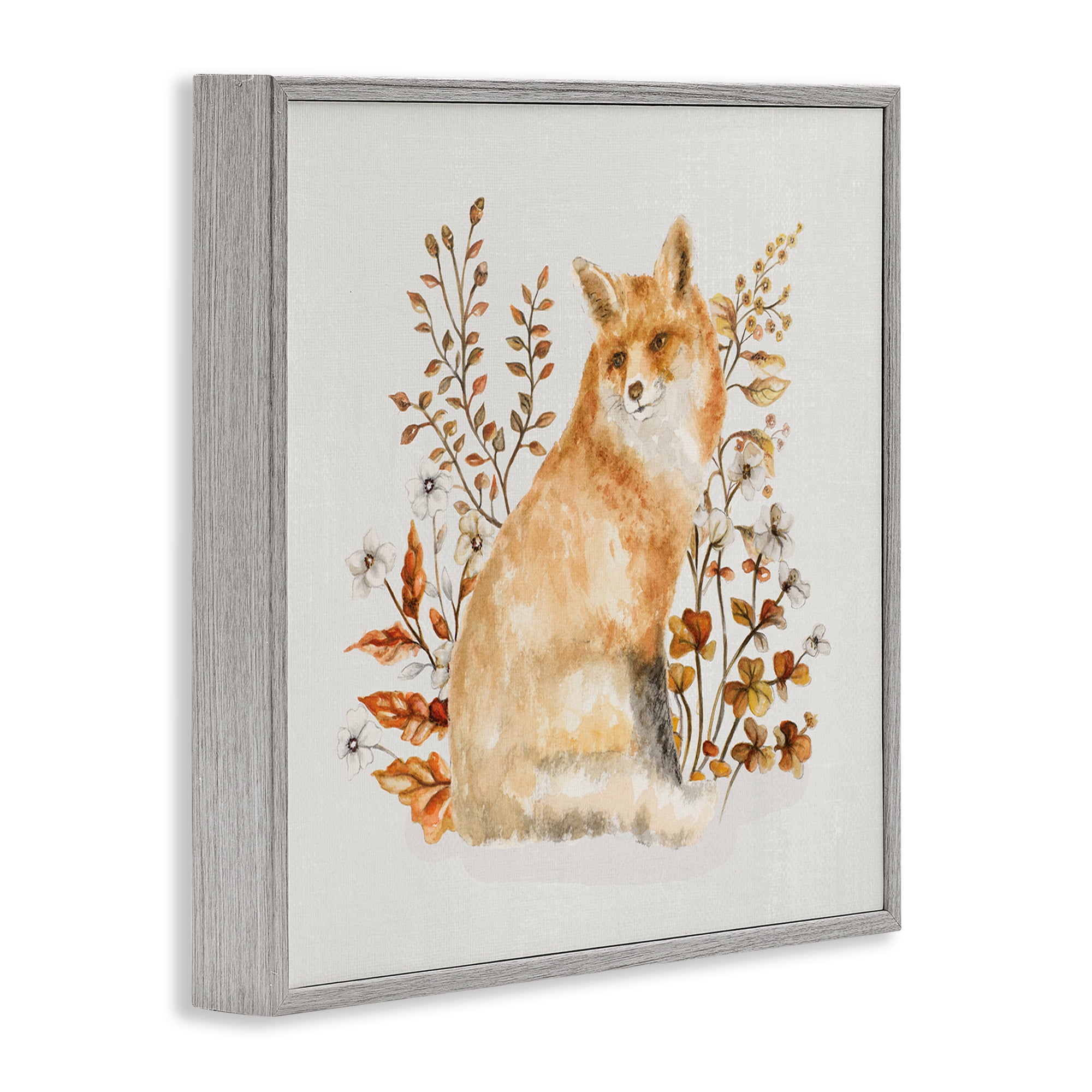 Stupell Industries Rustic Fox & Botanicals Animals & Insects Painting Gray Framed Art Print Wall Art, 12 x 12