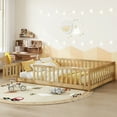 thumbnail image 2 of Mirightone Full Size Floor Bed, Wood Montessori Floor Beds with Fence Railings, Door & Slats Support, Twin Playhouse Bed Frame, (Natural), 2 of 6