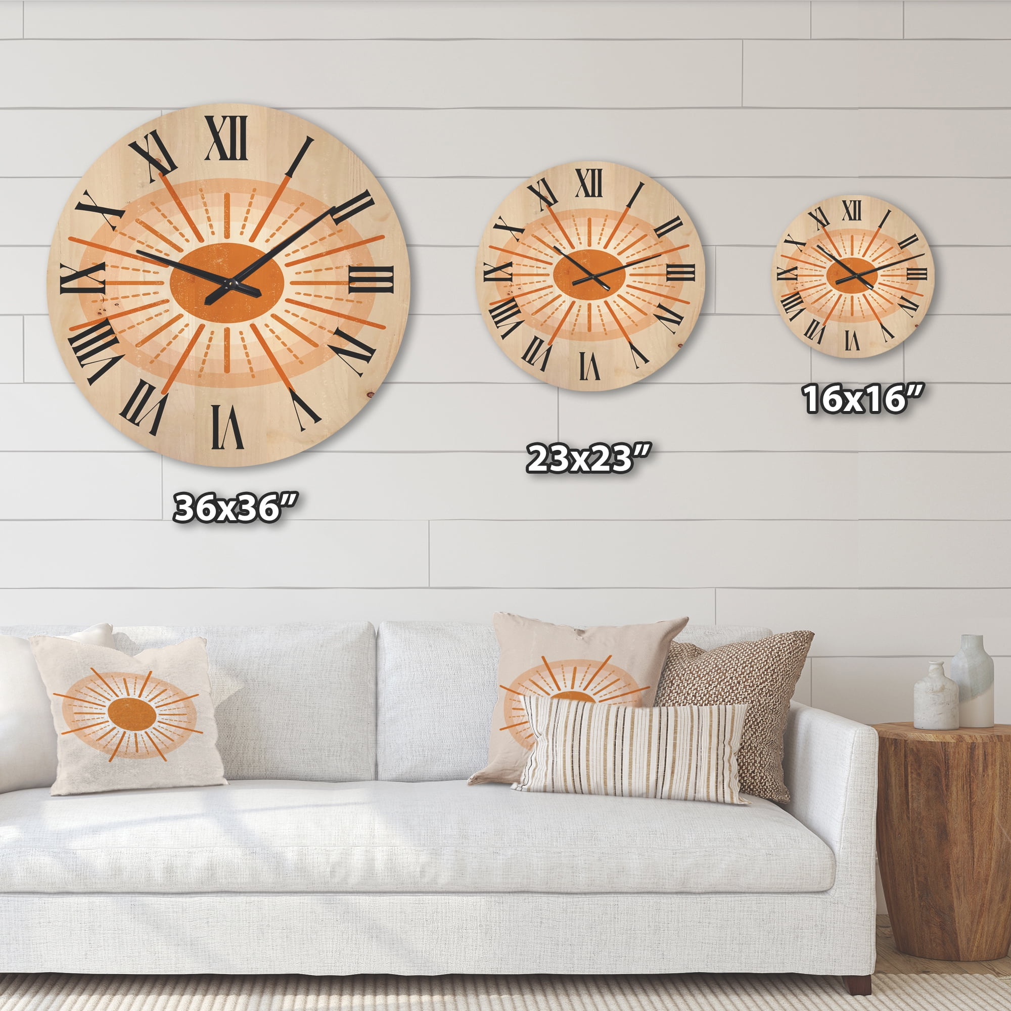 Designart 'Orange Radiant Sun II' Modern Wood Wall Clock