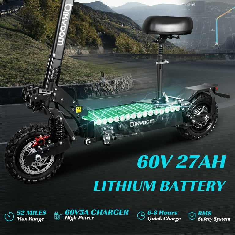 Bikydom Electric Scooter with Seat for Adults 50 mph, up to 52