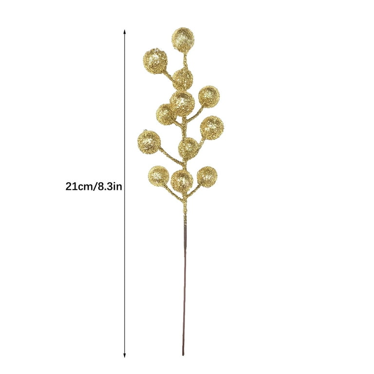 Yinkuu 10pcs Christmas Decoration Picks Cuttings Artificial Silver Gold White Berries Glitter Simulation Fruit Xmas Sprigs 8.3in, Size: 21