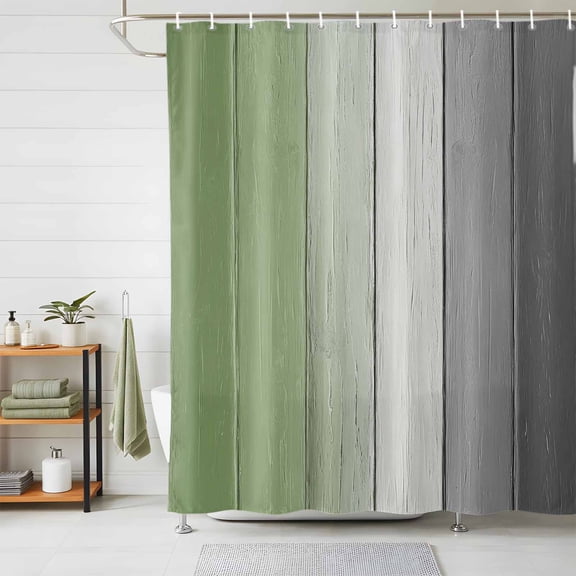 Shower Curtains for Bathroom, Sage Green Gray Ombre Waterproof Fabric Shower Curtain, Vintage Country Wooden Decorative Bathroom Curtain for Bathtub, 66"x72", No Hooks Included