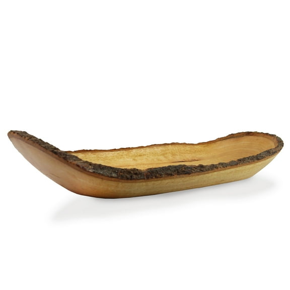 Handcarved Mango Wood Bread and Fruit Tray, Live Edge Bark 17 Inch