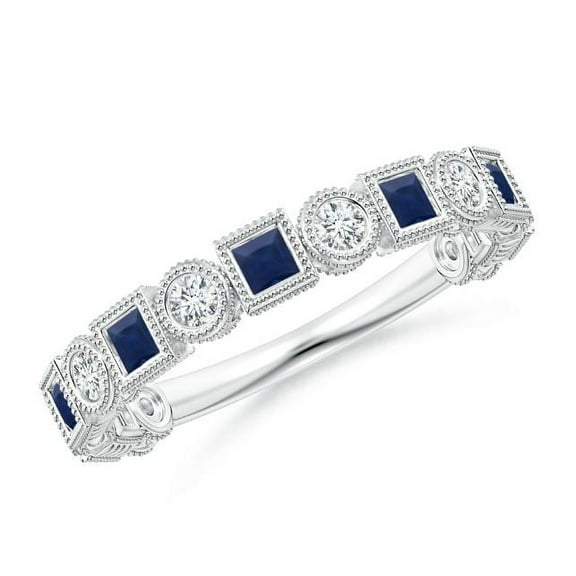 Square Shape Blue Sapphire CZ Diamond Eternity Band Ring Women 925 Sterling Silver September Birthstone Wedding Anniversary Gift Gemstone Jewelry