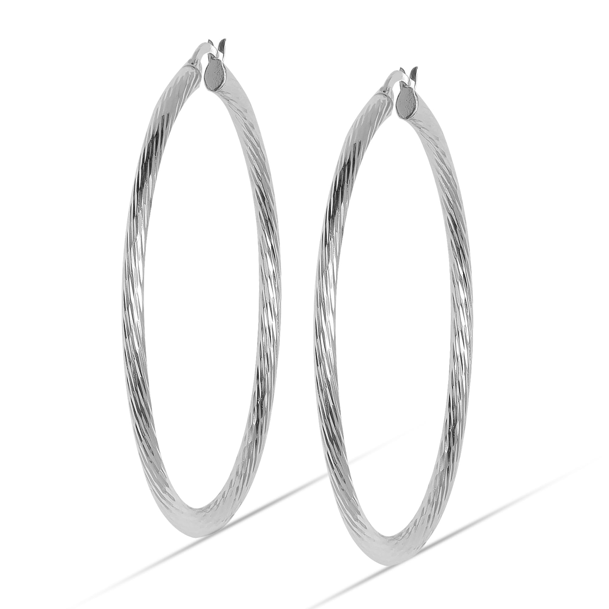 LeCalla 925 Sterling Silver Extra Large Hoop Earrings for Women Hypoallergenic Diamond Cut Earring Hoops for Women 70MM