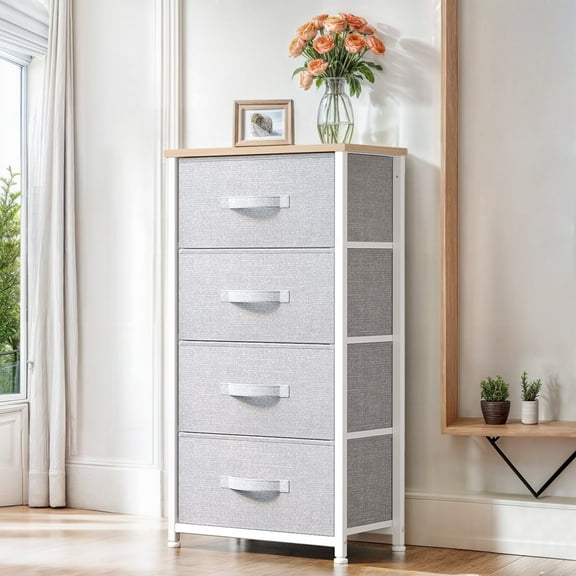 ModFusion Light Gray 4-Drawer Fabric Dresser with Handles, Easy Assembly for Adults & Teens