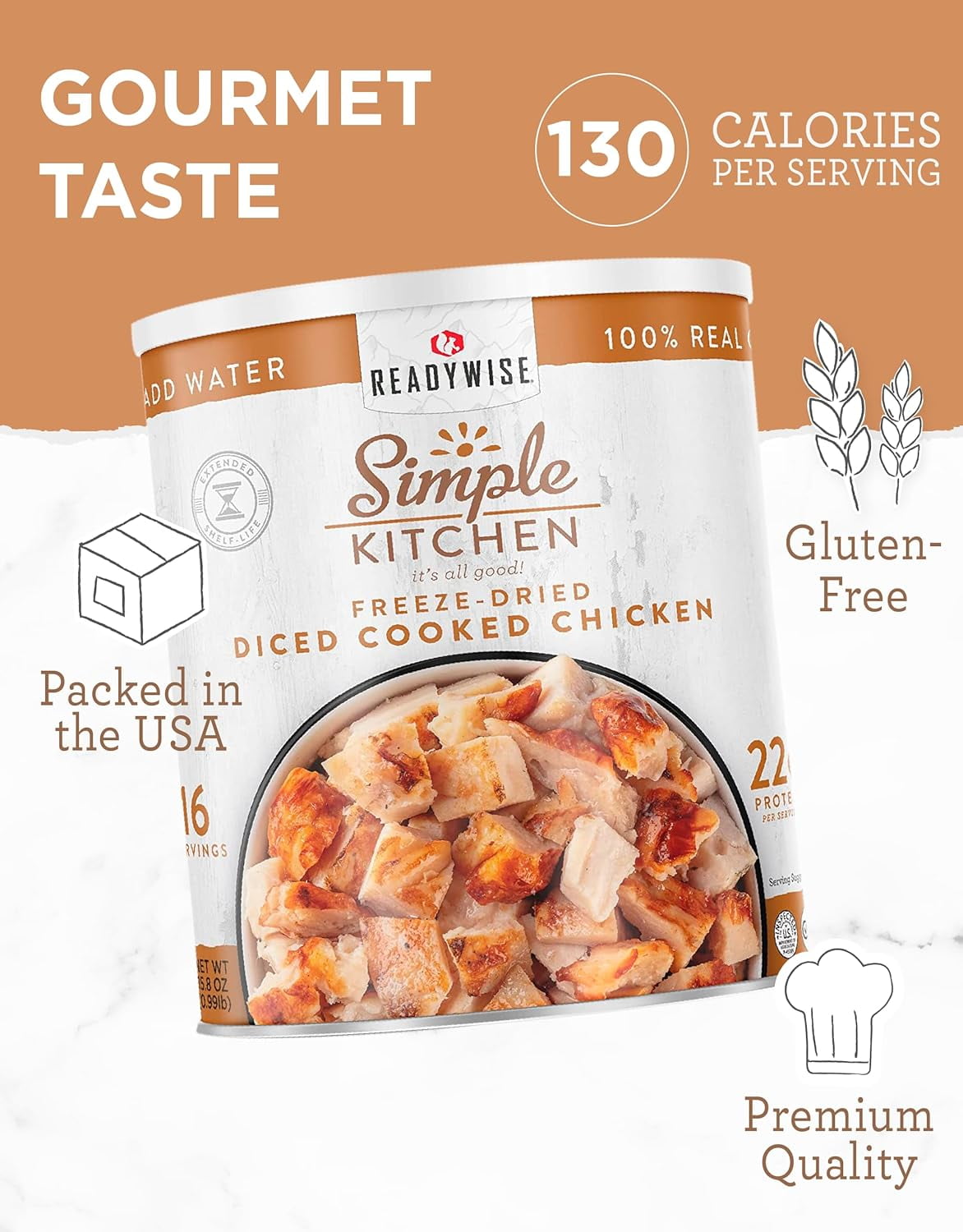 ReadyWise Diced Freeze-Dried Chicken, 16-Serving Can