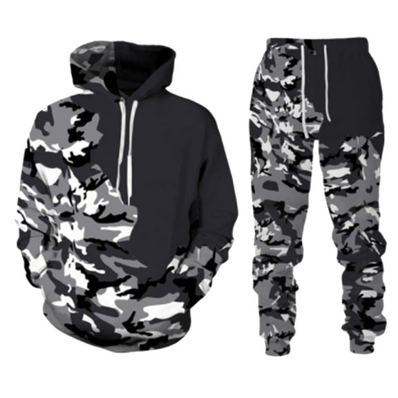 CONZONE Men's Sweatsuit 2 Piece Sets Casual Men's Jogging Tracksuit Set Camouflage Graphic Pullover Hoodie Pants Sweat Suit for Men Cozy Fall Winter Athletic Track Suit Outfits