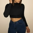 thumbnail image 3 of Outfmvch crop tops for women Exposure Of Navel Long Sleeve Solid Shirt womens tops crop tops Black, 3 of 9