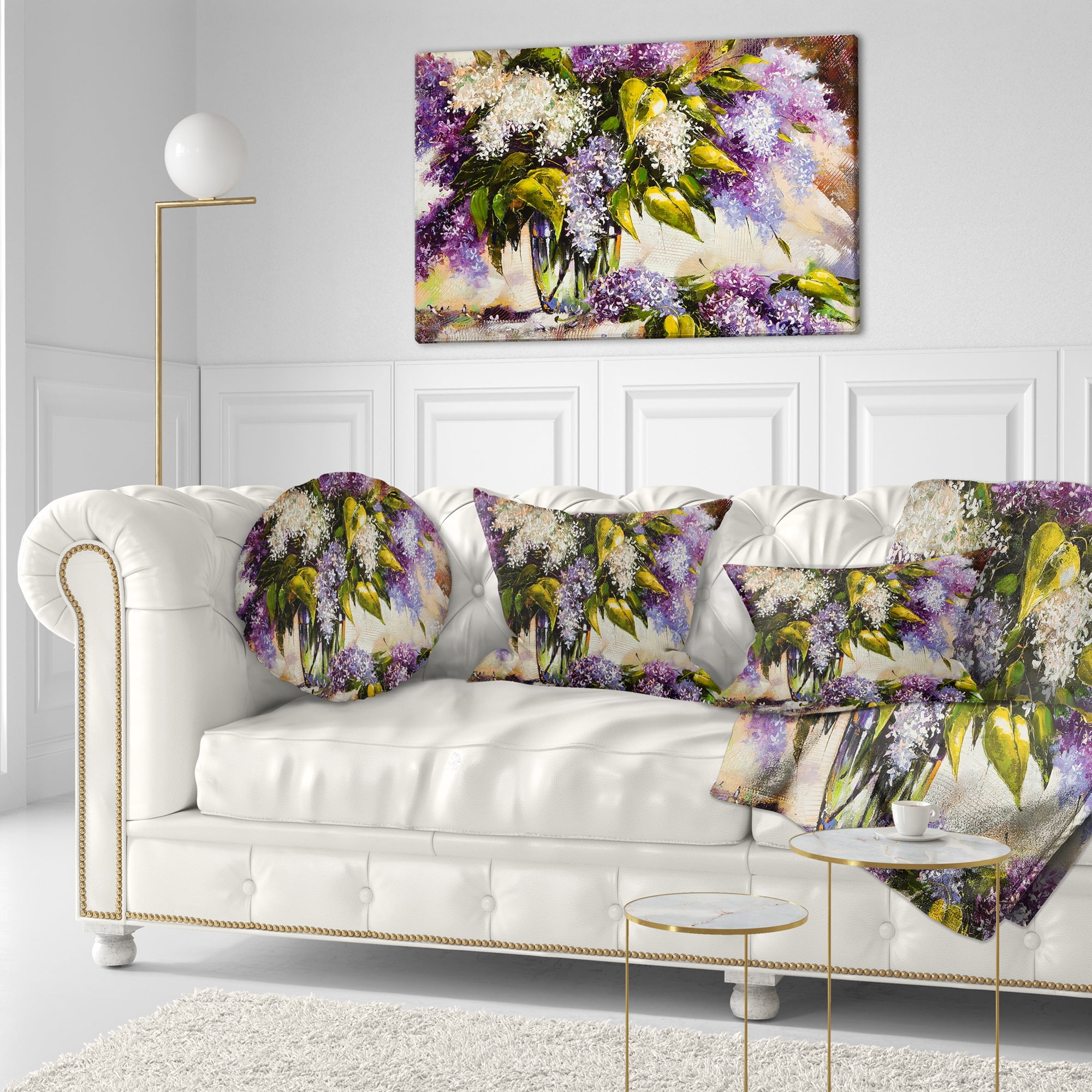 Designart Lilac Bouquet in a Vase - Floral Painting Throw Pillow - 12x20
