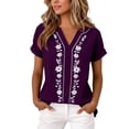 thumbnail image 3 of cocolona Womens Summer Linen V Neck Tops Short Sleeve Embroidery Shirts Trendy Casual Loose Blouses, 3 of 7