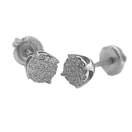 Real Solid 925 Sterling Silver Iced CZ Flooded Out Round Micro Pave Hip Hop Earrings Screw Back 6MM