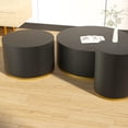 thumbnail image 3 of Williamspace Black Coffee Table 3 Pieces End Table with Gold Rim Bottom Round Wood Side Table Set of 3 for Living Room Bedroom, 3 of 5