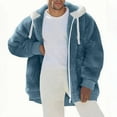 thumbnail image 2 of Blue Jacket for Men Hooded Fleece Casual Jacket Zip Up Plain Winter Lightweight Men's Fashion, 2 of 6