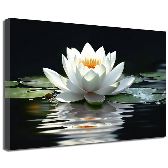ZHONGYUTONG Zen Picture Wall Decor White Lotus Flower Bloom in Water Canvas Art Prints (12"x18")