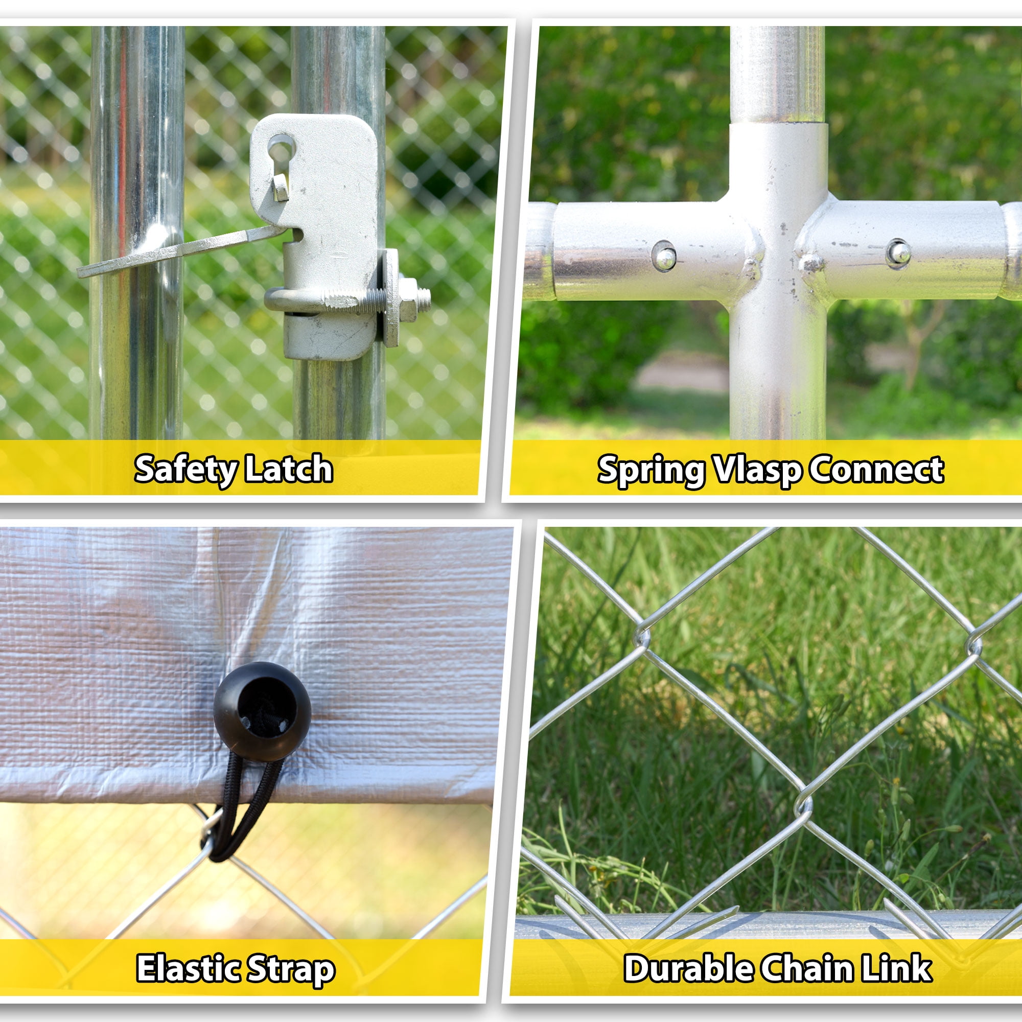 10'x10'x6.56' Large Outdoor Dog Kennel with Roof, Heavy Duty Outside Dog Run Enclosure Dog Pen House Pet Playpen with Galvanized Chain Link, Lockable Door