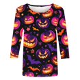 thumbnail image 3 of Uootdi Womens Shirts Crew Neck Halloween Theme Print 3/4 Sleeve T Shirts for Women Loose Fit Casual Holiday Wear Soft Womens Halloween Tops Gift, 3 of 5