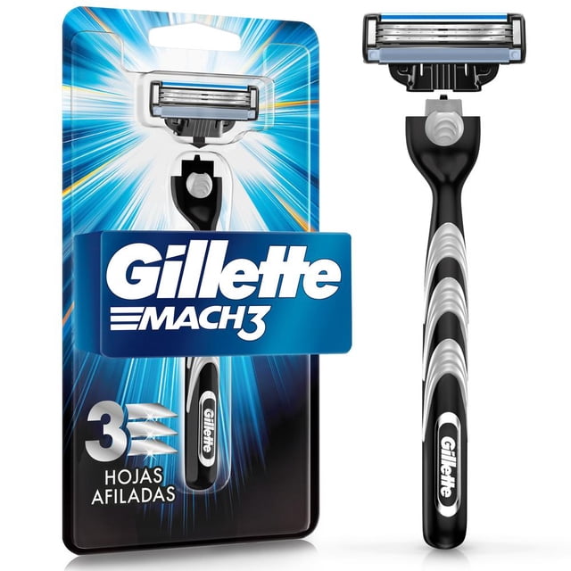 Rastrillo Gillette Mach3 con 3 Hojas para Rasurar la Barba al Ras, 1 pza