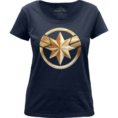 Captain Marvel DC Comics Superhero Gold Star Badge Ladies Scoopneck T-Shirt