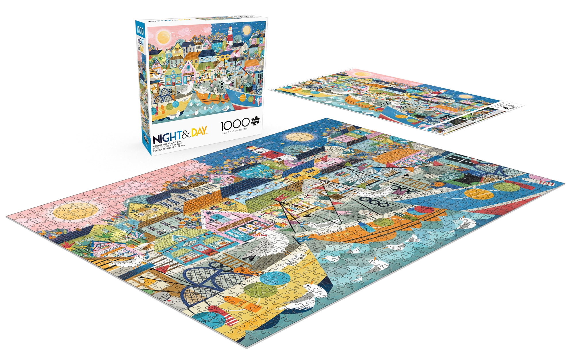 Buffalo Games Harbor Night and Day Puzzle imbriqué de 1000 pièces pour adultes de 14 à 99 ans