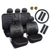 Leader Accessories Black Leather Seat Covers Full Set for Car Truck SUV 17pcs Combo Pack Airbag Compatible - Front Rear Seat Protector + Car Seatbelt Covers + Steering Wheel Cover