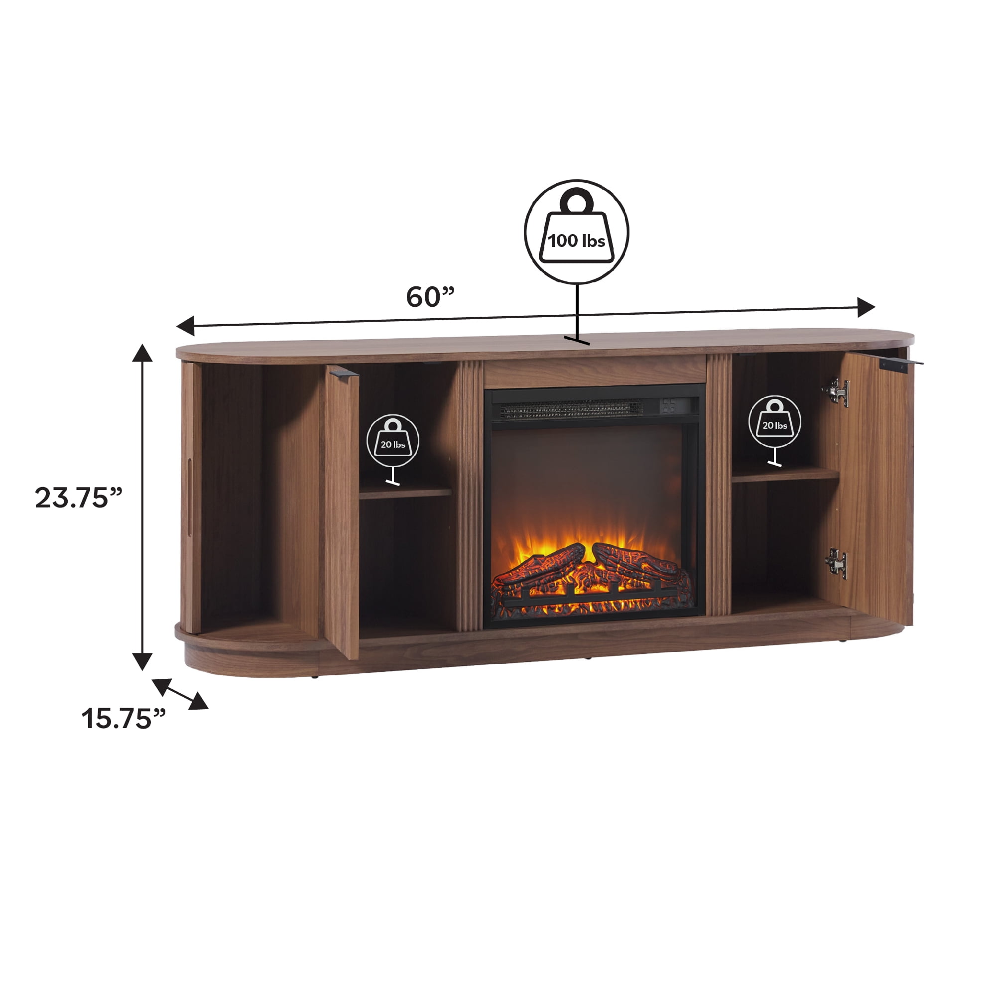 Walker Edison Modern Reeded 60” Fireplace TV Stand - Mocha