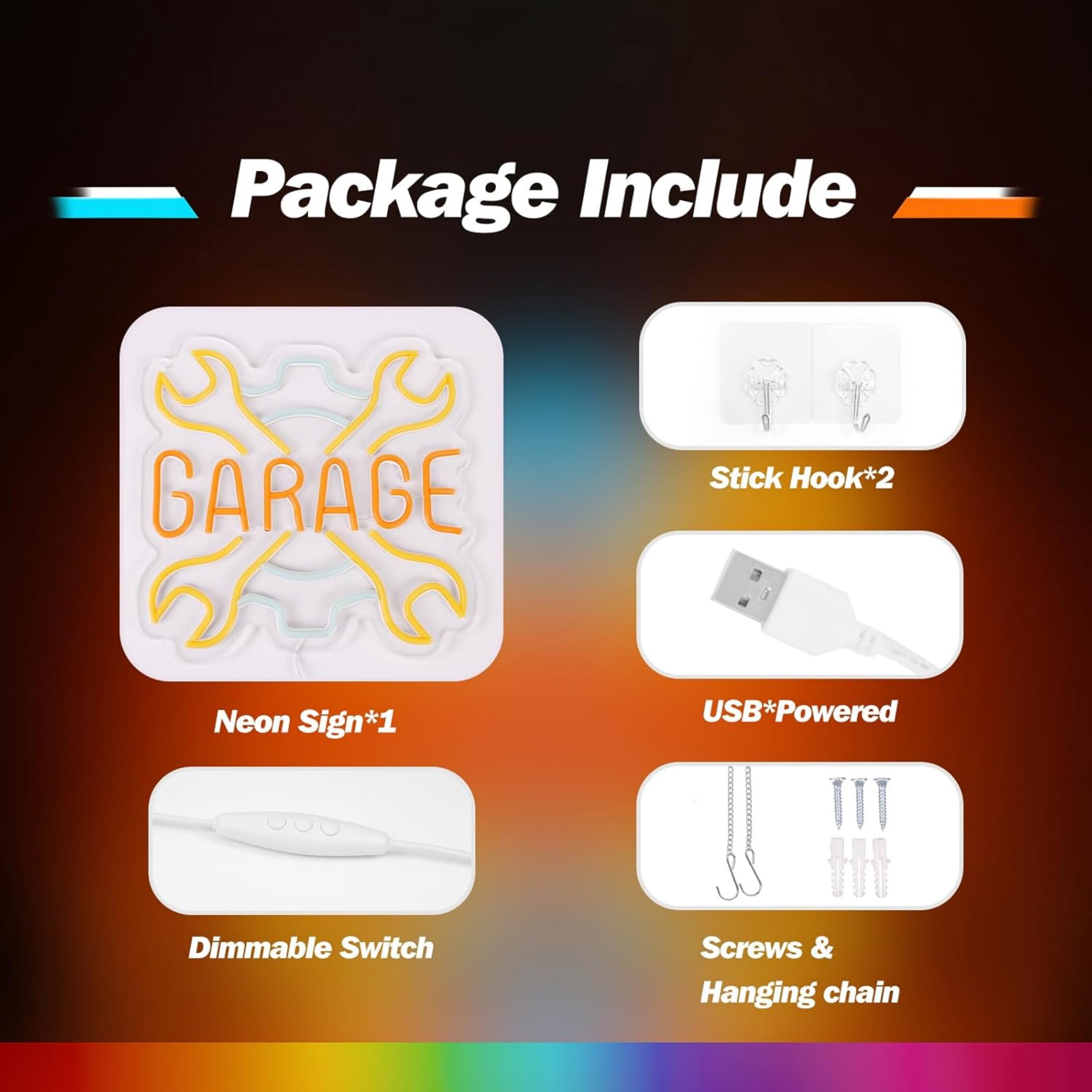 UPONRAY Garage Neon Signs, 11.8'*11.4' Dimmable & USB-Powered LED Neon Light, Stylish Wall Decor for Man Cave, Garage, Workshop