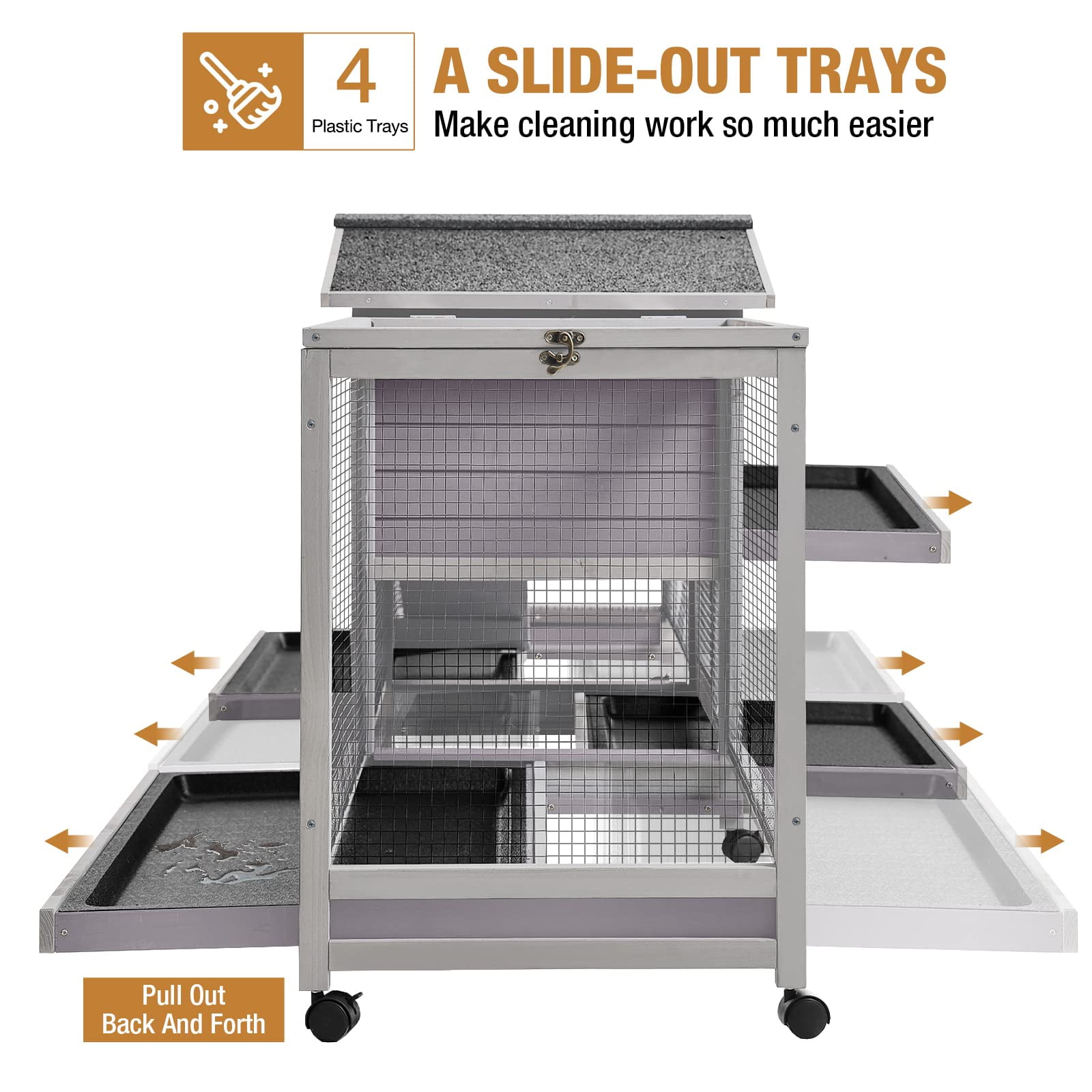 MEDEHOO Rabbit Hutch Guinea Pig Cage with Double Run Indoor Bunny Hutch Outdoor Rabbit House with Deeper No Leak Trays and Wheels