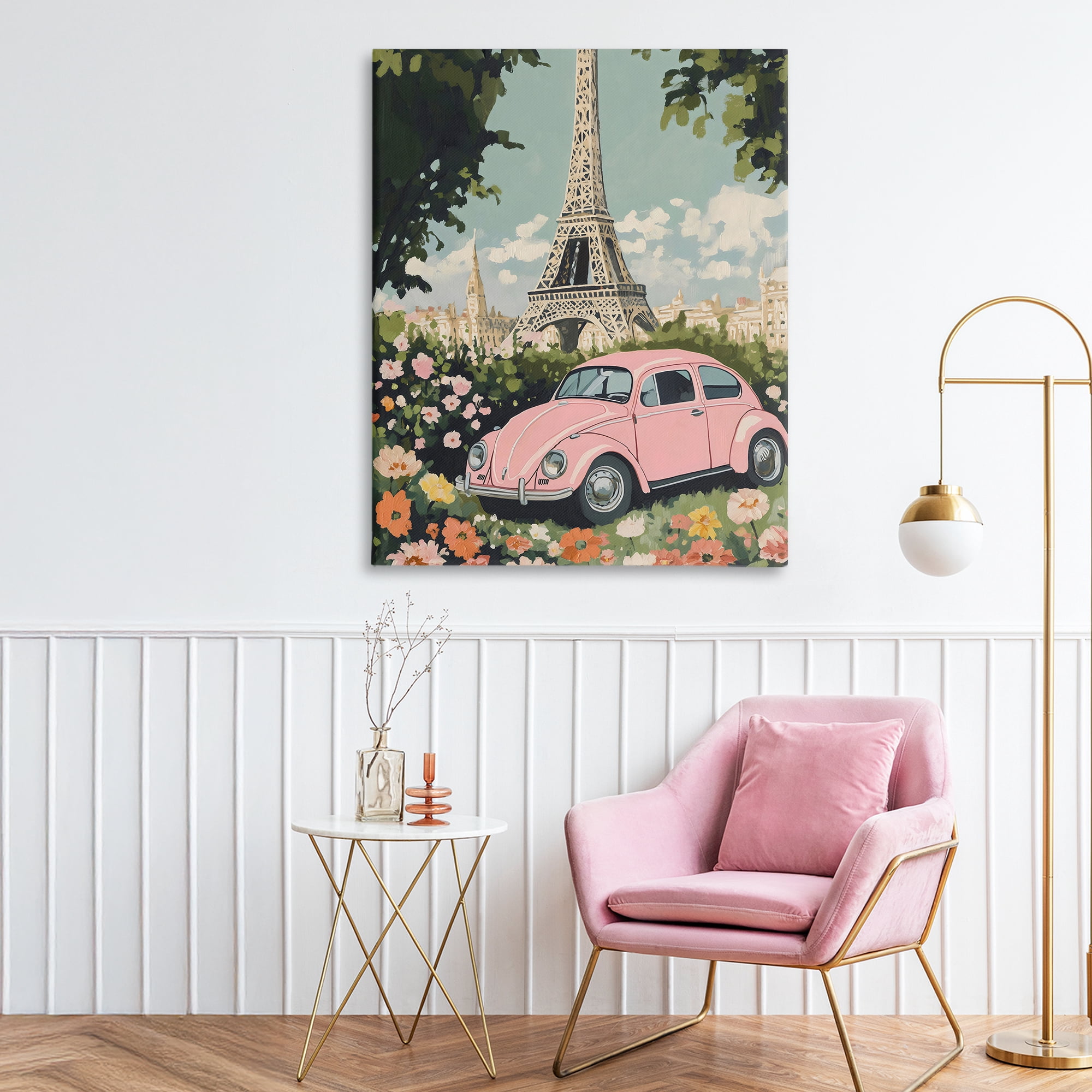 Stupell Industries Paris Pink Car in Bloom Canvas Wall Art, design by The Prints Vibe
