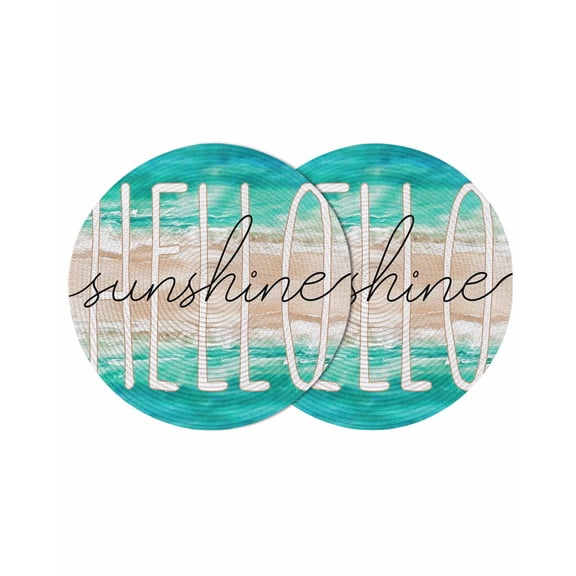 Hello Sunshine Round Table Placemats set of 2, Coastal Beach Ocean Washable Woven Place Mats for Dining Tables Kitchen Party Decor,Heat Proof, 13in, Aqua Brown