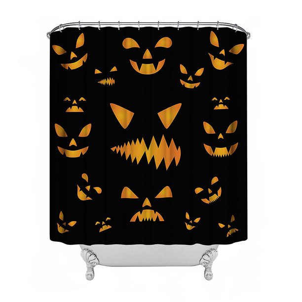 Cortina de ducha, cortina de ducha de Halloween, cortina de ducha para baño de Halloween con ganchos de 59 pulgadas de ancho x 71 pulgadas de alto, decoración de Halloween, baño impermeable
