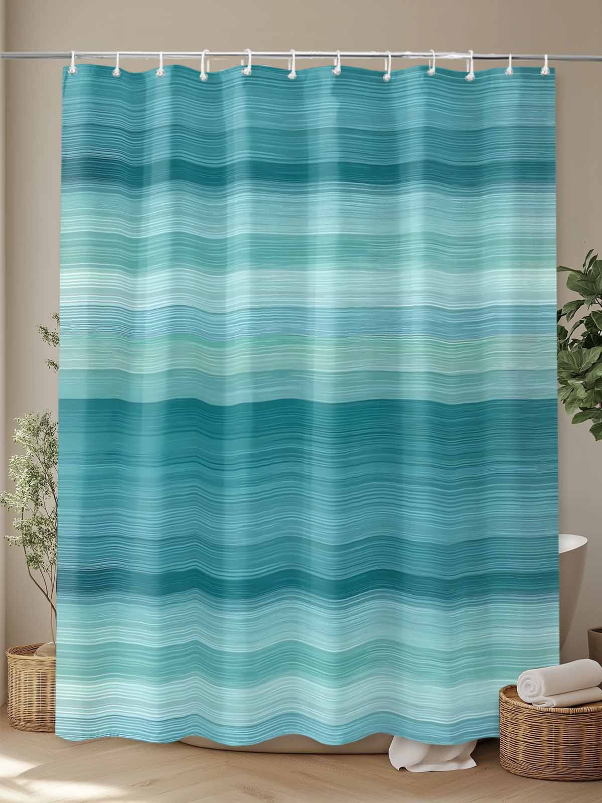 Boanket Polyester Fabric Teal Turquoise Aqua Ombre Shower Curtain, Contemporary Abstract Lines Waterproof Bathtub Curtain Bathroom Decor Set with Hooks 72 x 72 Inches,