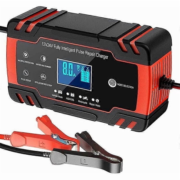 12V/24V 8A Intelligent Battery Charger, Battery Charger Maintainer and Automatic Repair Portable Function with LCD Screen, for Car Motorcycle Truck