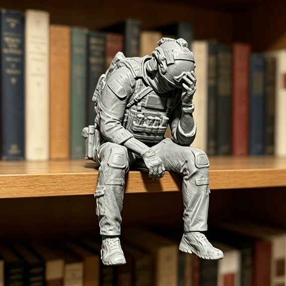 KGJQ 3D Printed Soldier Figurine Ornament, Sitting Tactical Soldier Statue, Funny Tired Soldier Sculpture for Table Shelf Edge Decor