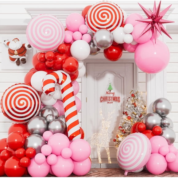 Kit de guirnaldas con forma de arco de globos Haolongfa, 128 unidades, rojo, rosa, plateado y blanco