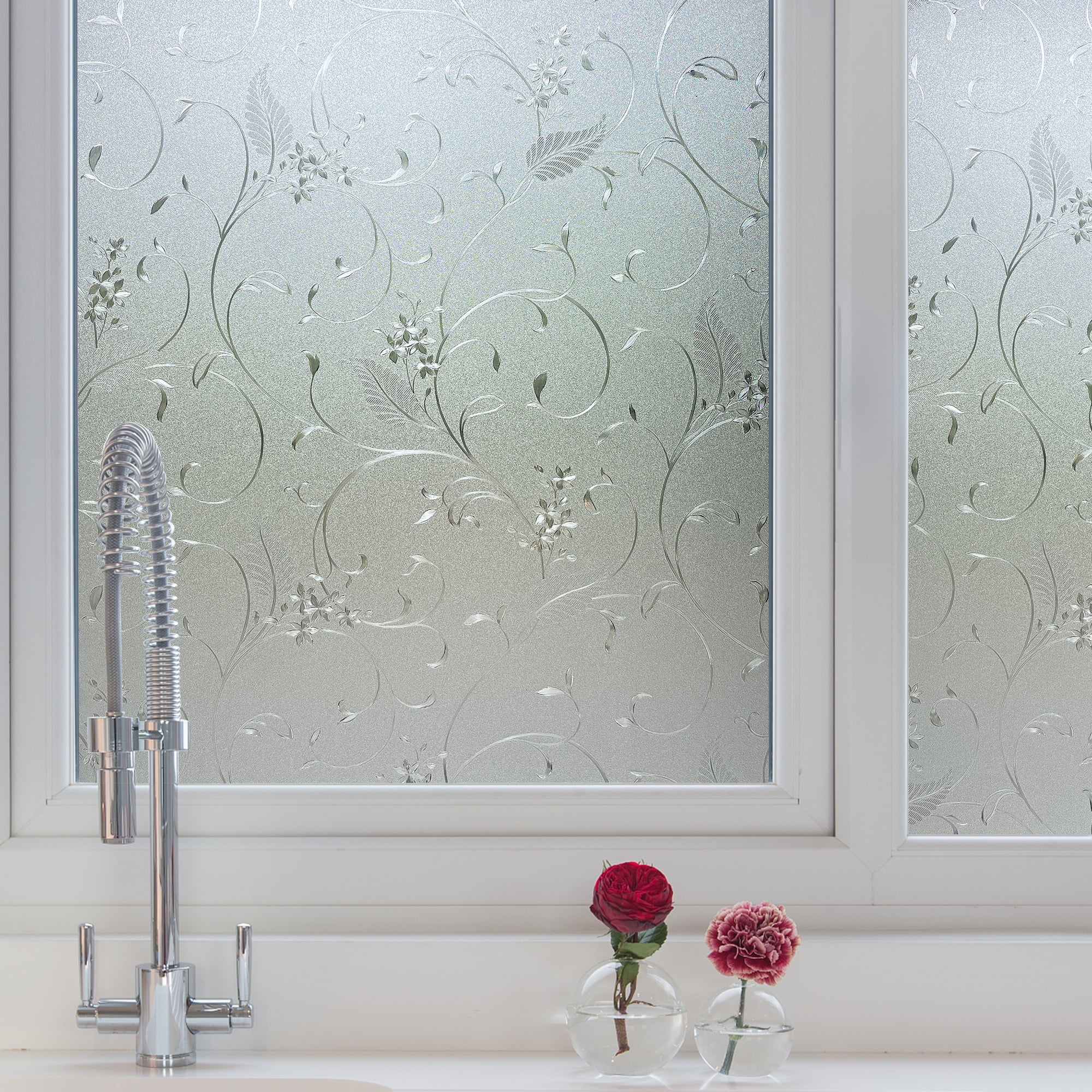 HIDBEA 23.6 in x 78.7 in Etched Floral Frosted Privacy Window Film