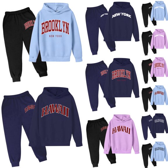 VeFlora Boy's Jogger Set - 2 Piece Brooklyn Letter Print Graphic Pullover Hoodie Sweatshirt Sweatpants Sweatsuit Outfits(Light Blue2/3-4 Years)