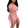 thumbnail image 4 of ITFABS Sports Outfits Short Sleeve Knot Crop Top + Fringe Fifth Pants, 4 of 9