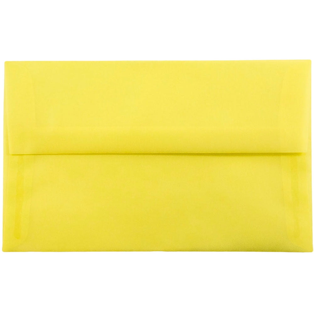 JAM A10 Translucent Envelopes, 6x9.5, Yellow, 25/Pack, Primary Yellow