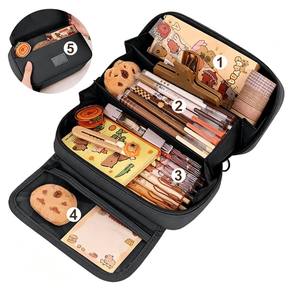 Nkmbld Pencil Case Large Capacity Pencil Pouch with Zipper, Portable Pencil Case Pouch Organizer for Office, Multi-Layer Makeup Bag for Women