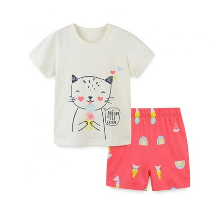 

Sunwukong Toddler Girl Shirt Short Pants Sets Cute Animal Cartoon Applique Summer Outfits Set
