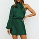 thumbnail image 4 of Vestido de cóctel de satén de manga larga y hombros descubiertos para mujer: diseño elegante de color liso, cremallera trasera oculta, para bodas/fiestas, 4 of 7