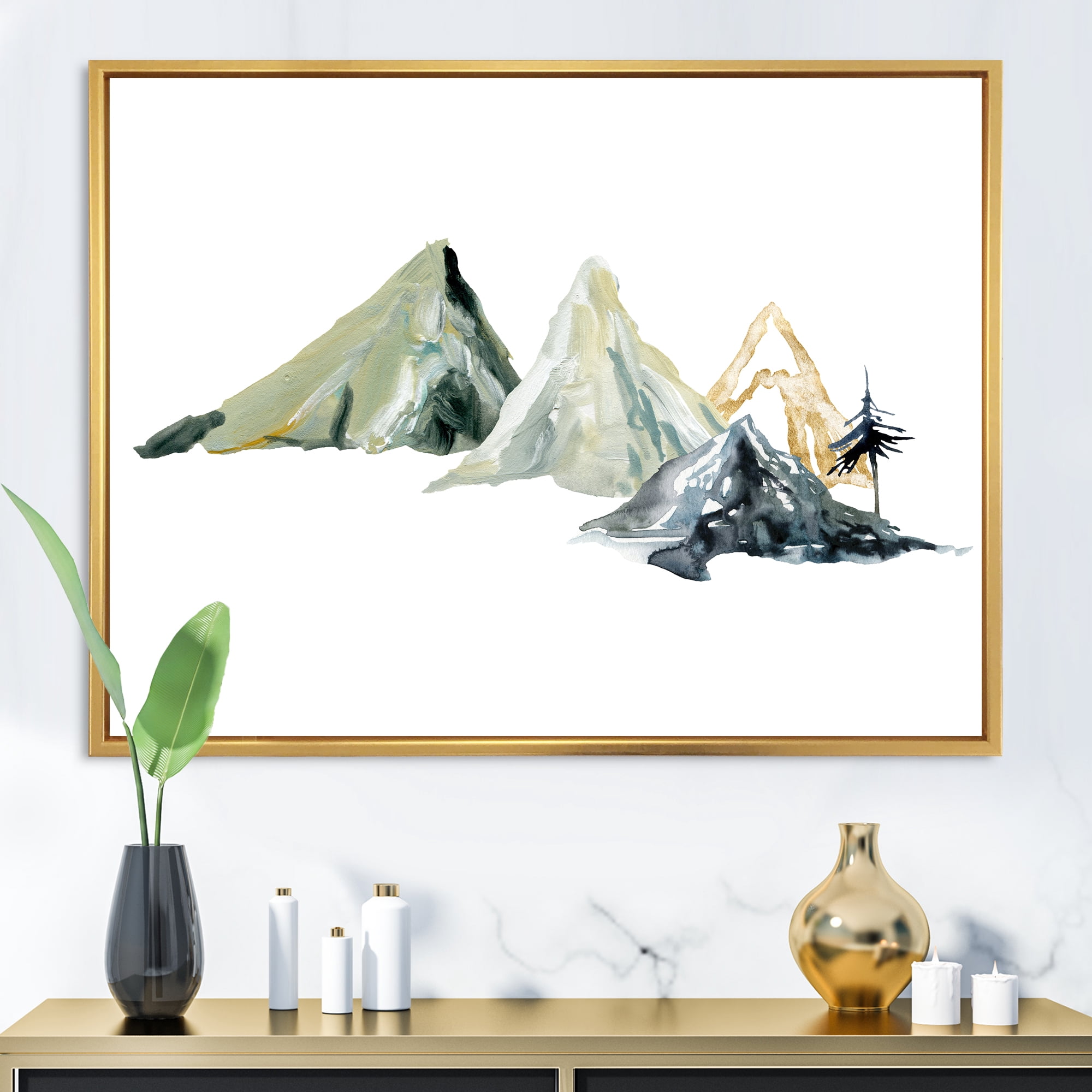 Designart 'Dark Blue Mountain Landscape Winter Minimalistic I' Modern Framed Canvas Wall Art Print