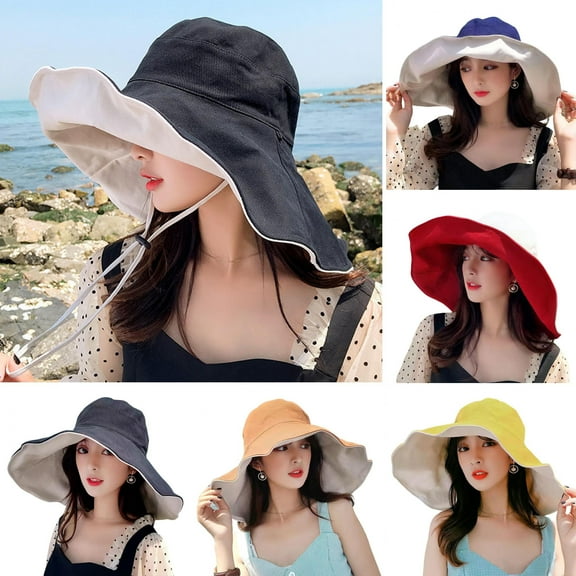 Shenmeida Summer Bucket Hat Beach Hats for Women Sun Hat Double-layer Hats Women Bucket Hats Fisherman Cap for Men Women