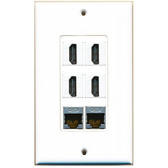 RiteAV - 4 Port HDMI 2 Port Shielded Cat6 Ethernet Wall Plate Decorative